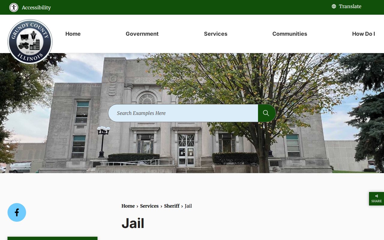 Official Grundy County Jail webpage showing jail information and VINE guidance