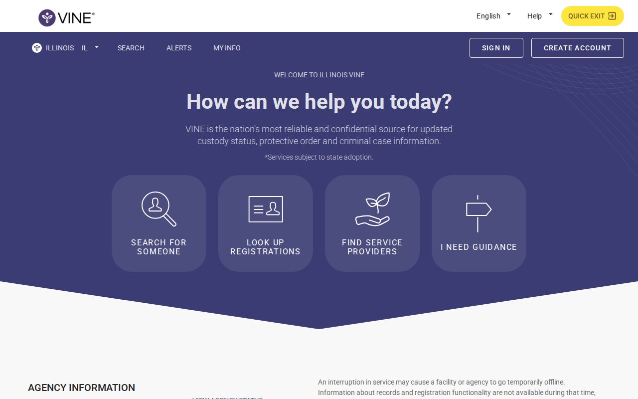 Illinois VINE arrest check landing page for Grundy County custody searches